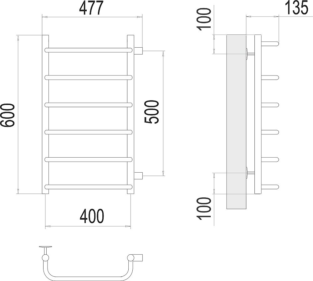 Полотенцесушитель водяной Terminus Стандарт П6 400х600 с боковым подключением 500 купить в интернет-магазине сантехники Sanbest