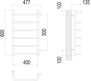 Полотенцесушитель водяной Terminus Стандарт П6 400х600 с боковым подключением 500 купить в интернет-магазине сантехники Sanbest