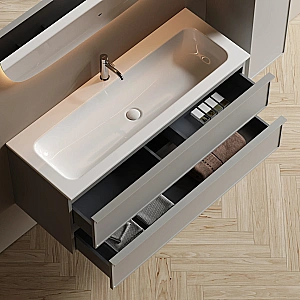 Тумба с раковиной Sancos Velta 120 VL120WG+CN7017 теплый серый матовая/раковина белая, с отверстием для ванной в интернет-магазине Sanbest