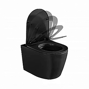 Унитаз подвесной BAS ROUND BLACK безободковый, с крышкой микролифт, черный купить в интернет-магазине Sanbest