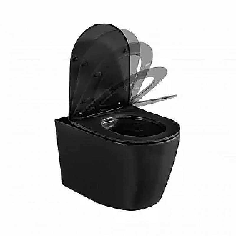 Унитаз подвесной BAS ROUND BLACK безободковый, с крышкой микролифт, черный купить в интернет-магазине Sanbest
