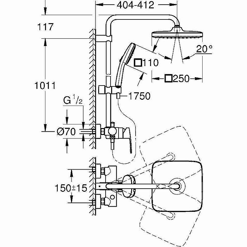Душевая система Grohe Tempesta Cube 250 26692001 хром купить в интернет-магазине сантехники Sanbest