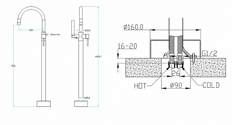 Смеситель для ванны Boheme Uno 469-SGM сталь глянец купить в интернет-магазине сантехники Sanbest