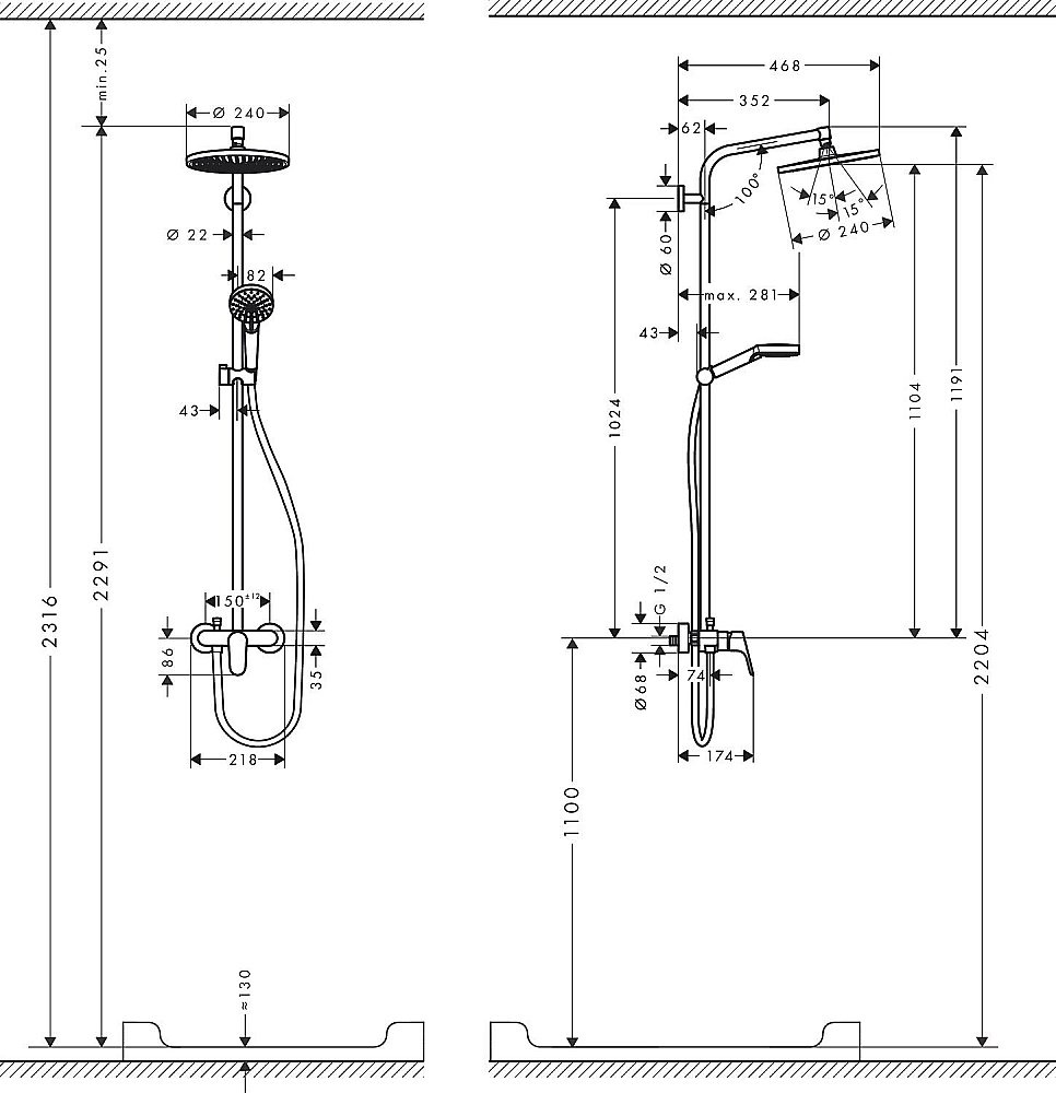Душевая система Hansgrohe Crometta S Showerpipe 240 1jet 27269000 купить в интернет-магазине сантехники Sanbest