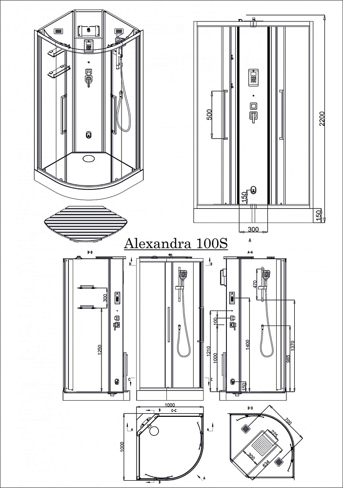 Душевая кабина Acquazzone Alexandra 100S с паром купить в интернет-магазине Sanbest