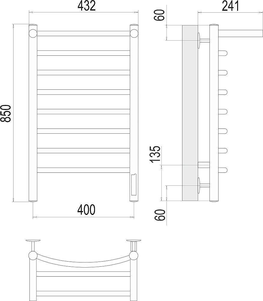 Полотенцесушитель электрический с полочкой Terminus Классик П8 400х850 купить в интернет-магазине сантехники Sanbest