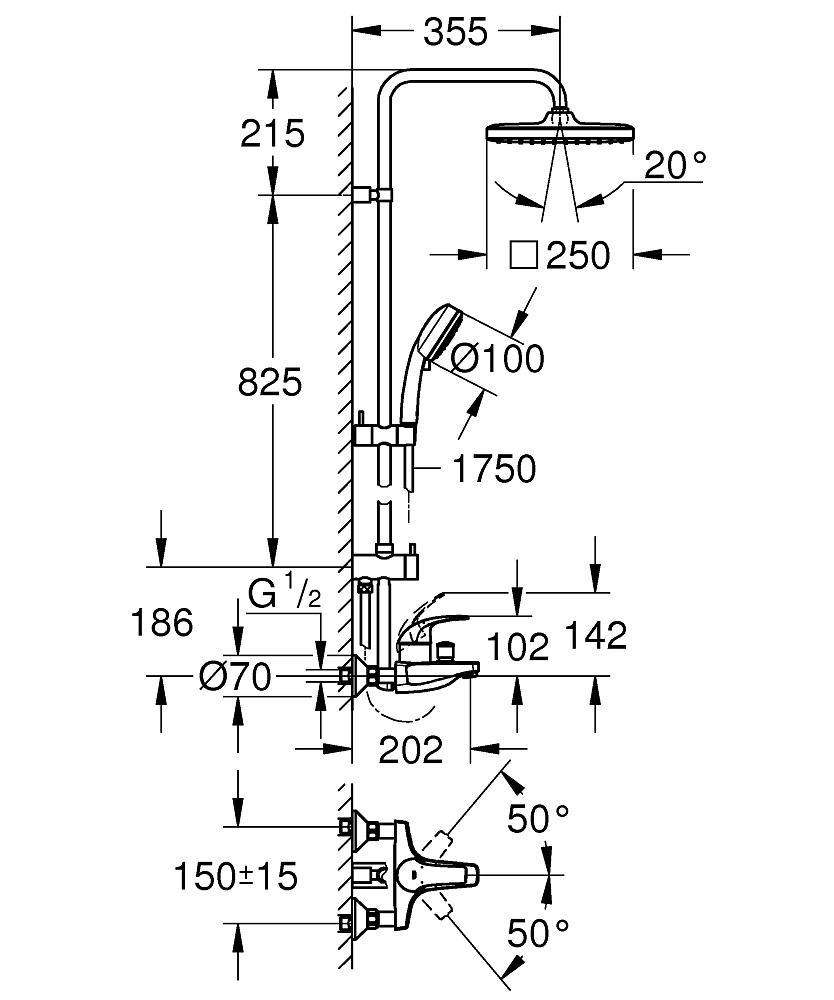 Душевая система Grohe Tempesta Cosmopolitan 250 26693000 хром купить в интернет-магазине сантехники Sanbest