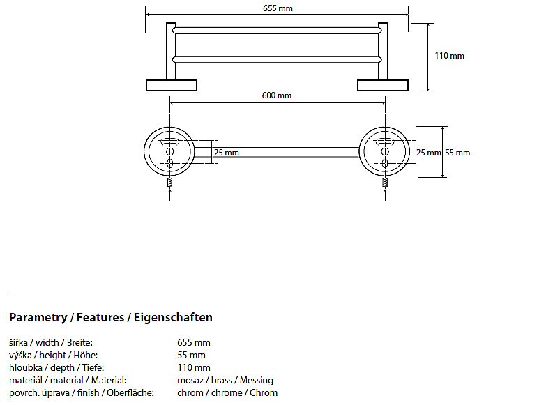 Полотенцедержатель двойной Bemeta Omega 104104052 купить в интернет-магазине сантехники Sanbest