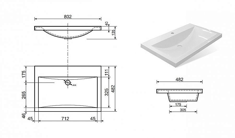 Раковина Эстет Монако 80 цвет по RAL с блестками купить в интернет-магазине Sanbest