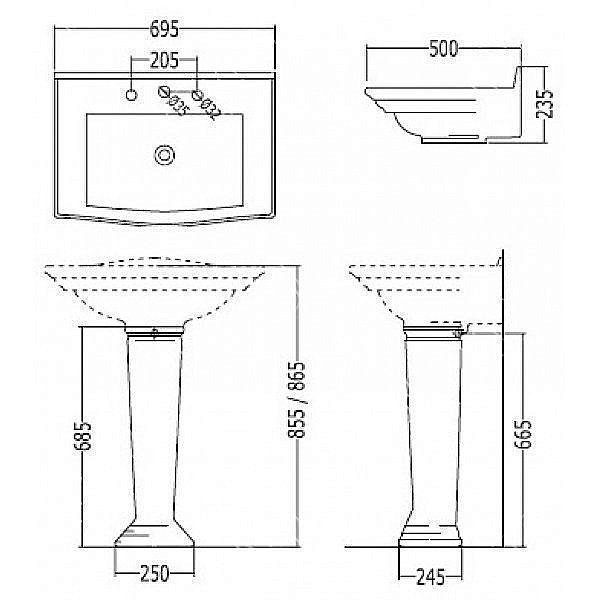 Раковина на пьедестале Devon&Devon Westminster 70 купить в интернет-магазине Sanbest
