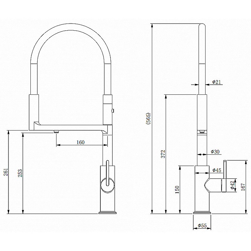 Смеситель для кухни Paulmark Tornado To213402-GB черный глянцевый купить в интернет-магазине сантехники Sanbest