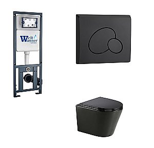 Унитаз с инсталляцией WeltWasser MARBERG 410+SALZBACH 043 GL-BL+MAR 410 RD MT-BL черный/кнопка черная матовая, безободковый, с крышкой микролифт, слив торнадо купить в интернет-магазине Sanbest