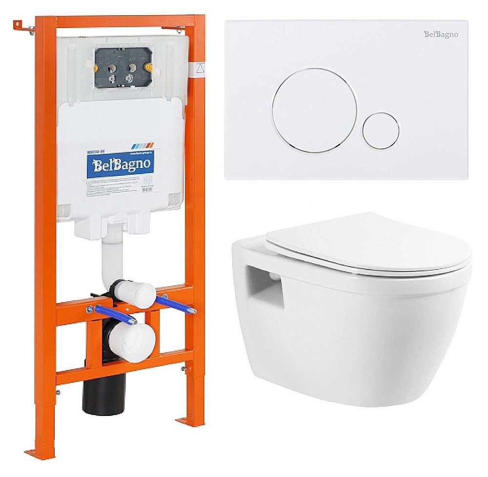 Унитаз подвесной BelBagno Loto безободковый, с крышкой микролифт, с инсталляцией и белой клавишей смыва купить в интернет-магазине Sanbest