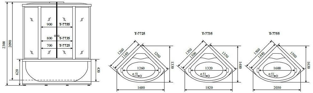 Душевой бокс Timo Lux T-7735 C 135х135 купить в интернет-магазине Sanbest