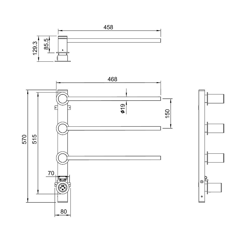 Полотенцесушитель электрический встраиваемый WONZON & WOGHAND HAMBURG, Хром (WW-AL313-CR) купить в интернет-магазине сантехники Sanbest