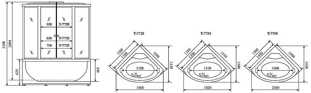 Душевой бокс Timo Lux T-7735 C 135х135 купить в интернет-магазине Sanbest