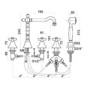 Смеситель на борт ванны Webert ARMONY AM730402065 бронза купить в интернет-магазине сантехники Sanbest