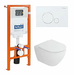 Унитаз подвесной CEZARES STYLUS-TOR безободковый, с крышкой микролифт, с инсталляцией и белой кнопкой, слив-торнадо купить в интернет-магазине Sanbest