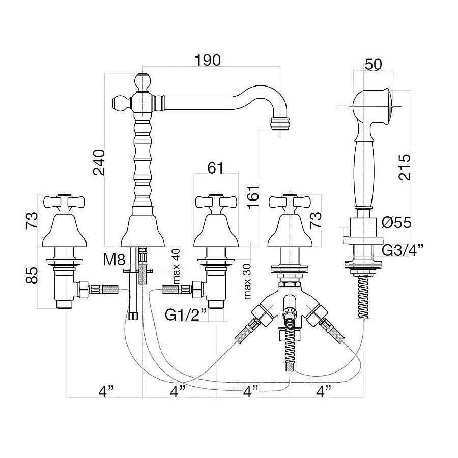 Смеситель на борт ванны Webert ARMONY AM730402065 бронза купить в интернет-магазине сантехники Sanbest