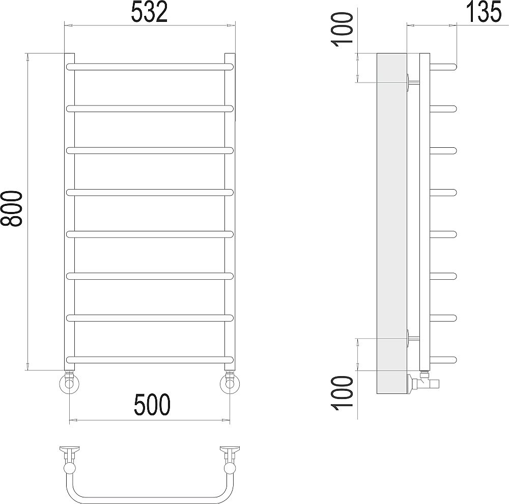Полотенцесушитель водяной Terminus Стандарт П8 500х800 купить в интернет-магазине сантехники Sanbest