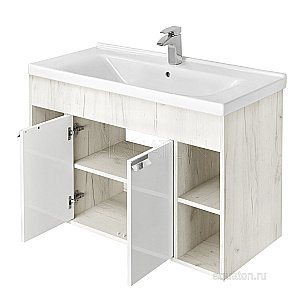 Тумба с раковиной Акватон Флай 100 белый/дуб крафт для ванной в интернет-магазине Sanbest