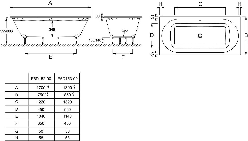 Ванна акриловая Jacob Delafon ODEON RIVE GAUCHE 170x75 купить в интернет-магазине Sanbest