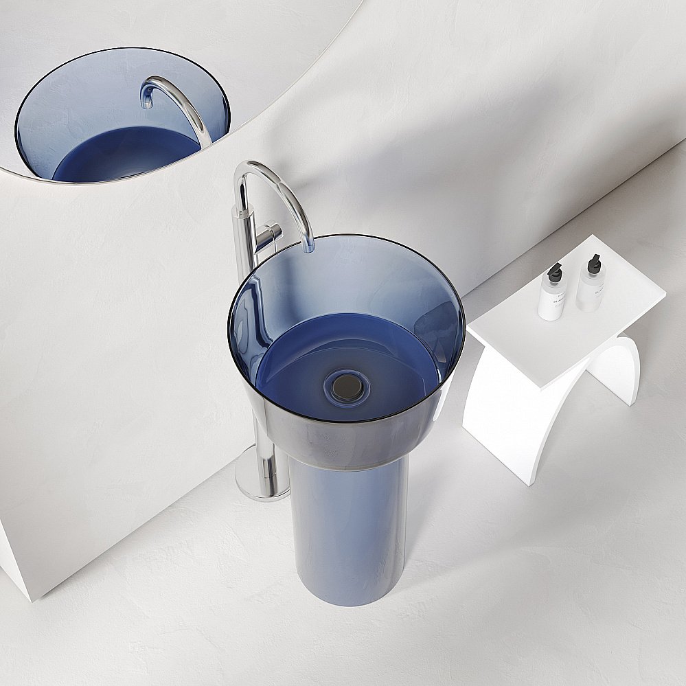 Раковина отдельностоящая прозрачная ABBER Kristall AT2702Saphir-H синяя купить в интернет-магазине Sanbest