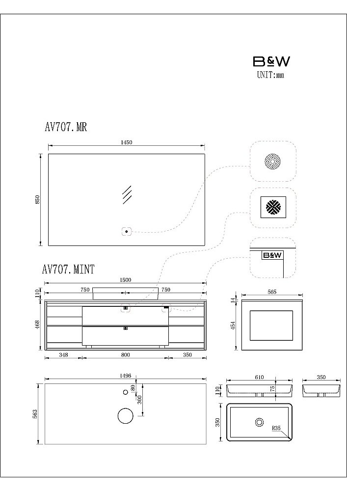 Зеркало LED Black & White Gravity AV707.MR 145 в ванную от интернет-магазине сантехники Sanbest