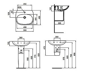 Раковина на полупьедестале Ideal Standard Tesi 55 T352301 белая купить в интернет-магазине Sanbest