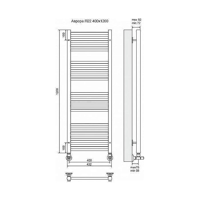 Полотенцесушитель водяной Terminus Аврора П22 400x1200 купить в интернет-магазине сантехники Sanbest
