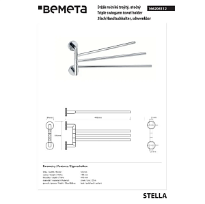 Полотенцедержатель Bemeta Stella 166204112 хром купить в интернет-магазине сантехники Sanbest