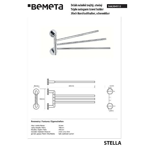 Полотенцедержатель Bemeta Stella 166204112 хром купить в интернет-магазине сантехники Sanbest