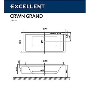 Ванна акриловая EXCELLENT Crown Grand ULTRA WAEX.CRG19.ULTRA.BR 190x90 белая с гидромассажем купить в интернет-магазине Sanbest