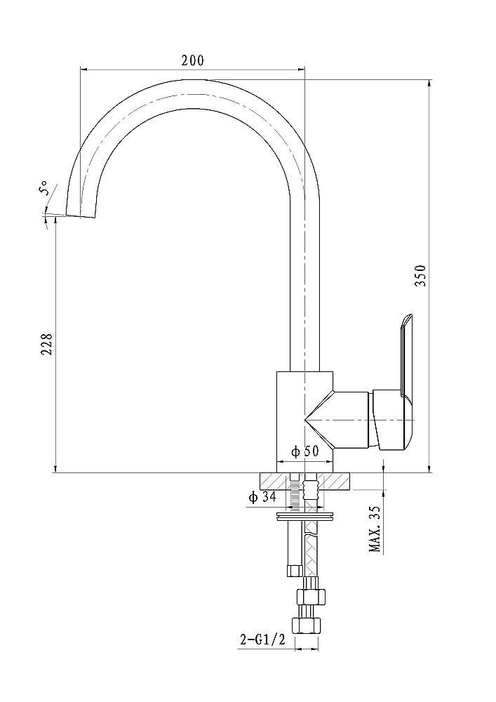 Смеситель для кухни WONZON & WOGHAND BAROQUE, Хром (WW-192101-CR) купить в интернет-магазине сантехники Sanbest