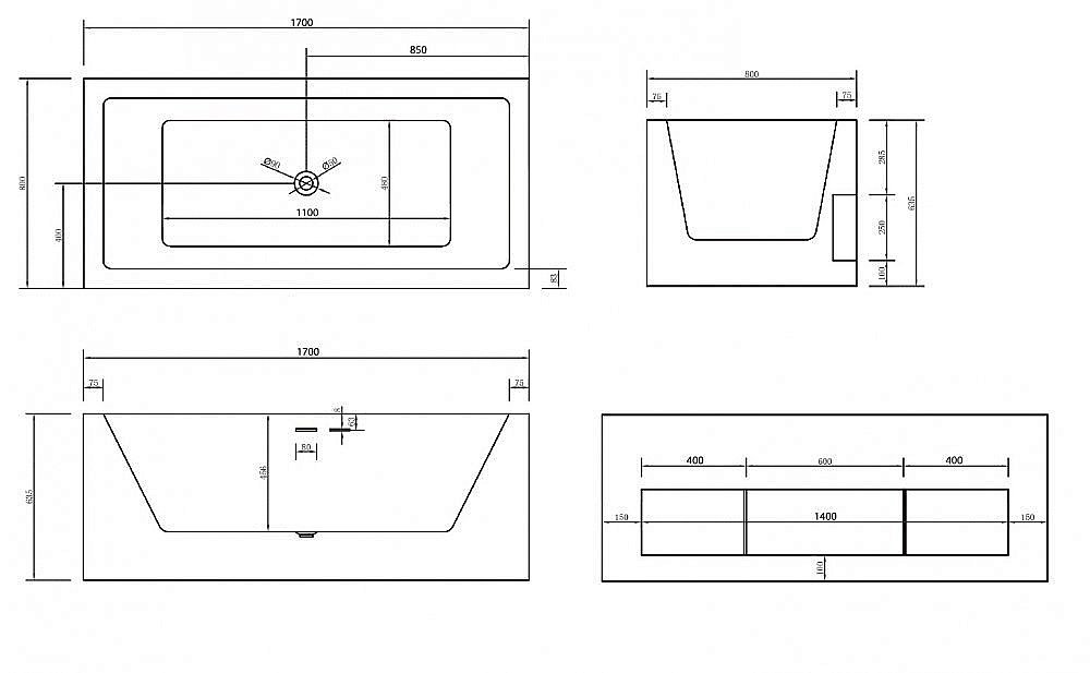 Акриловая ванна Abber AB9339-1.7 170х80 купить в интернет-магазине Sanbest