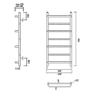 Полотенцесушитель водяной Domoterm Орфей П7 400x700 хром купить в интернет-магазине сантехники Sanbest