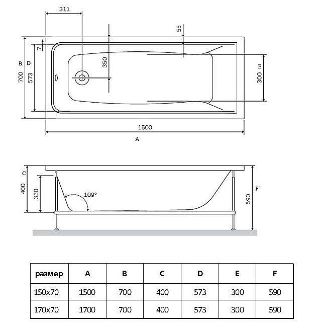 Ванна акриловая Vincea VBT-2G150-FR 150x70 белая с каркасом купить в интернет-магазине Sanbest