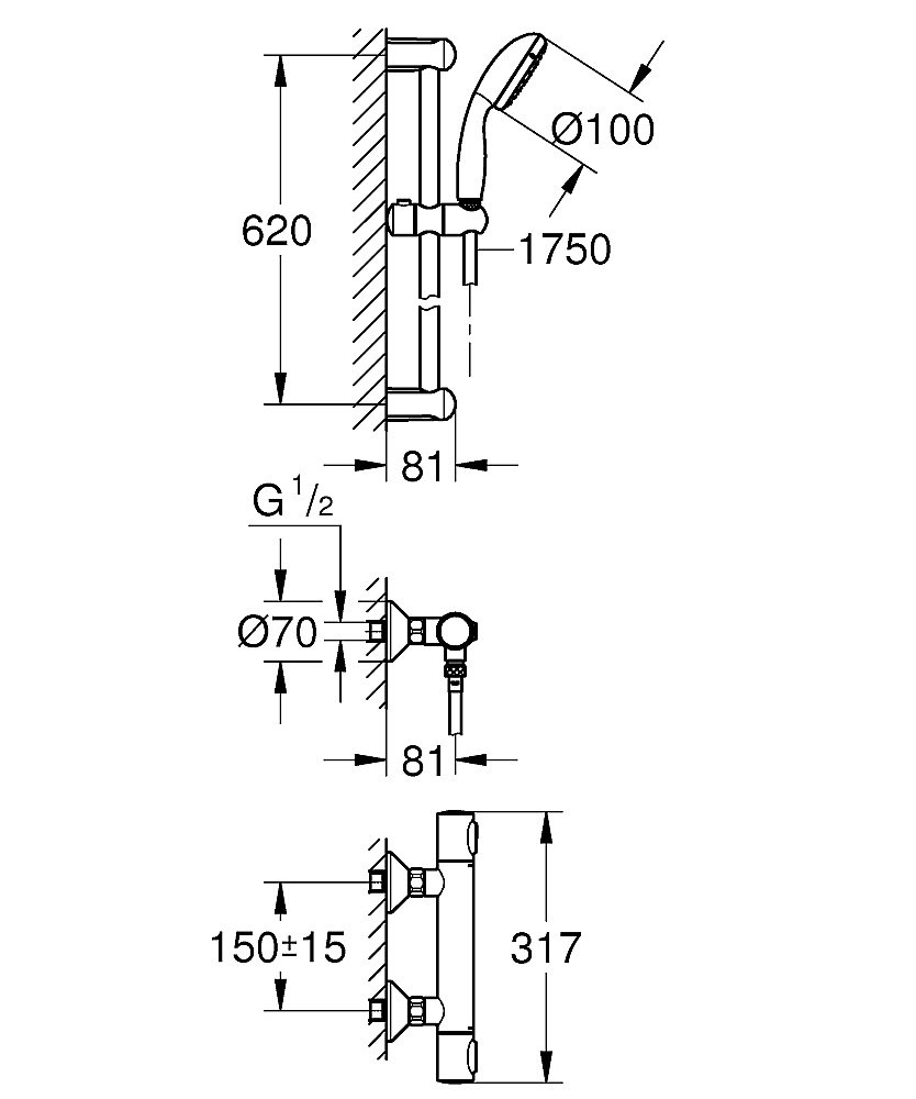 Смеситель для душа Grohe Grohtherm 500 34796000 хром купить в интернет-магазине сантехники Sanbest