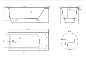 Ванна Salini Cascata S-Sense 170x75 104113M белая матовая купить в интернет-магазине Sanbest