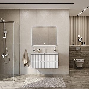 Тумба с раковиной Cezares DUET-N 100 DUET-N-1000-2C-SO-BO белая матовая для ванной в интернет-магазине Sanbest