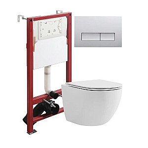 Унитаз подвесной с инсталляцией Agger ATI03100+APB200 белый, с крышкой микролифт, безободковый, с кнопкой хром купить в интернет-магазине Sanbest