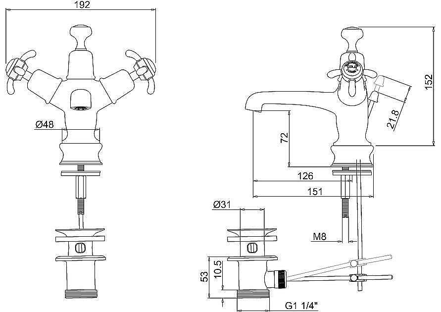 Смеситель для раковины Burlington Regent ANR4-QT хром/ручки белые купить в интернет-магазине сантехники Sanbest