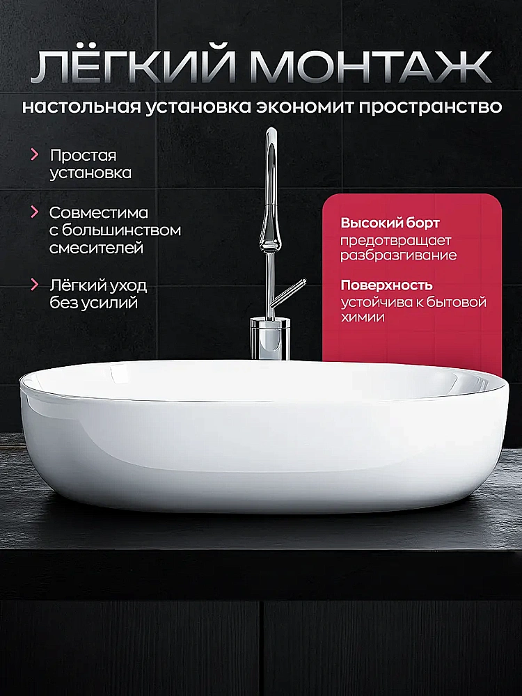 Раковина накладная GID Armonia 48 b48x35w белый купить в интернет-магазине Sanbest