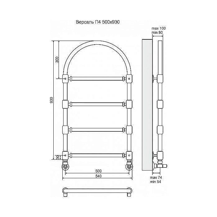 Полотенцесушитель водяной Terminus Версаль П4 500x930 купить в интернет-магазине сантехники Sanbest