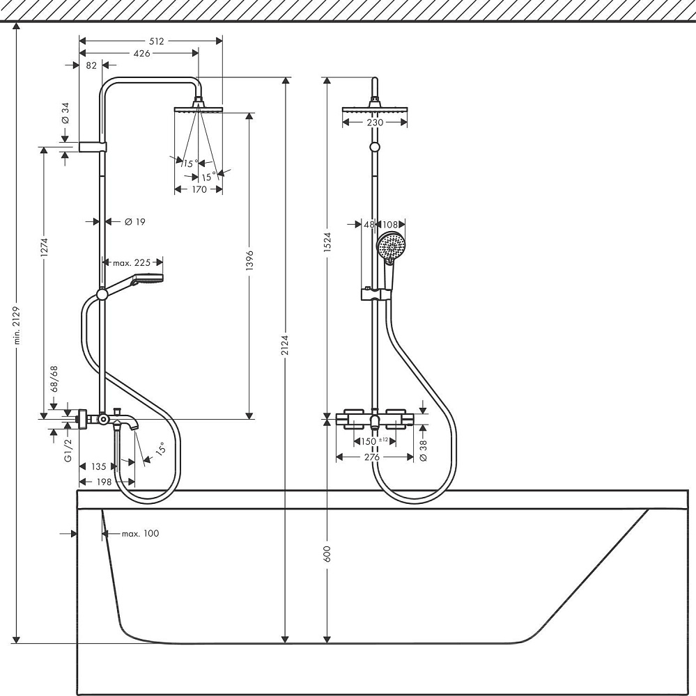 Душевая система Hansgrohe Vernis Shape Showerpipe 230 1jet 26284000 купить в интернет-магазине сантехники Sanbest