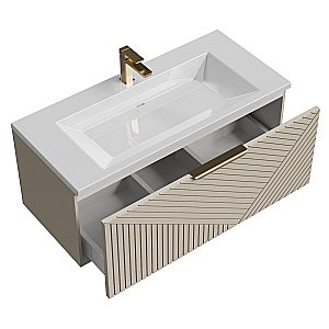 Тумба с раковиной подвесная Grossman БЛИСС 100 с 1 ящ, бежевая матовая для ванной в интернет-магазине Sanbest