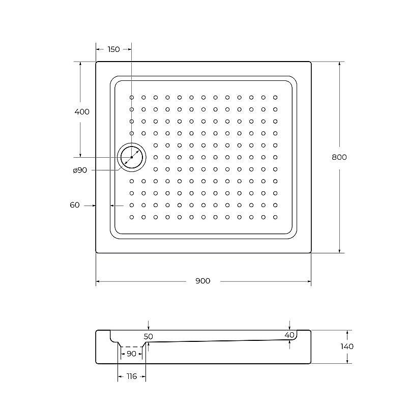 Душевой поддон Cezares TRAY-A-AH-15-W 90х80 купить в интернет-магазине Sanbest