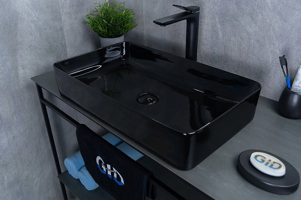 Раковина накладная Gid Geometrico 60 BL9396 53346 черная купить в интернет-магазине Sanbest