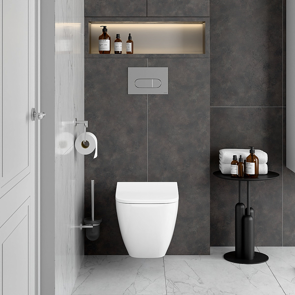 Унитаз подвесной VitrA Shift 9855B003-7206 с инсталляцией, с сиденьем микролифт, безободковый, белый/клавиша хром купить в интернет-магазине Sanbest