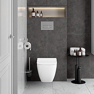 Унитаз подвесной VitrA Shift 9855B003-7206 с инсталляцией, с сиденьем микролифт, безободковый, белый/клавиша хром купить в интернет-магазине Sanbest